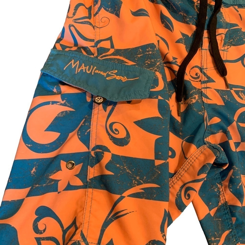 Maui and Sons Men’s Black 4 Away Stretch Hawaiian Board Shorts Size 32 - Picture 3 of 10
